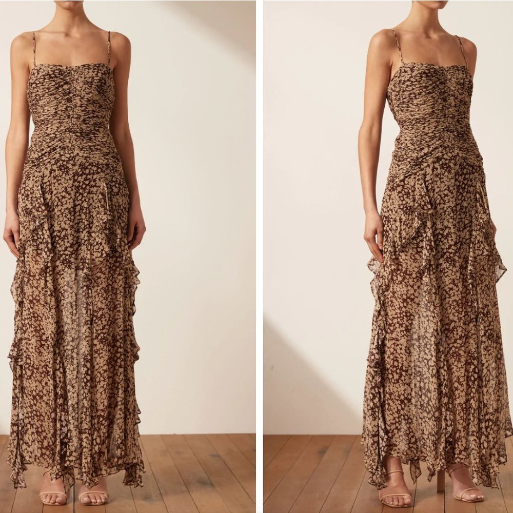 SHONA JOY SOFIA RUCHED FRILL MAXI DRESS